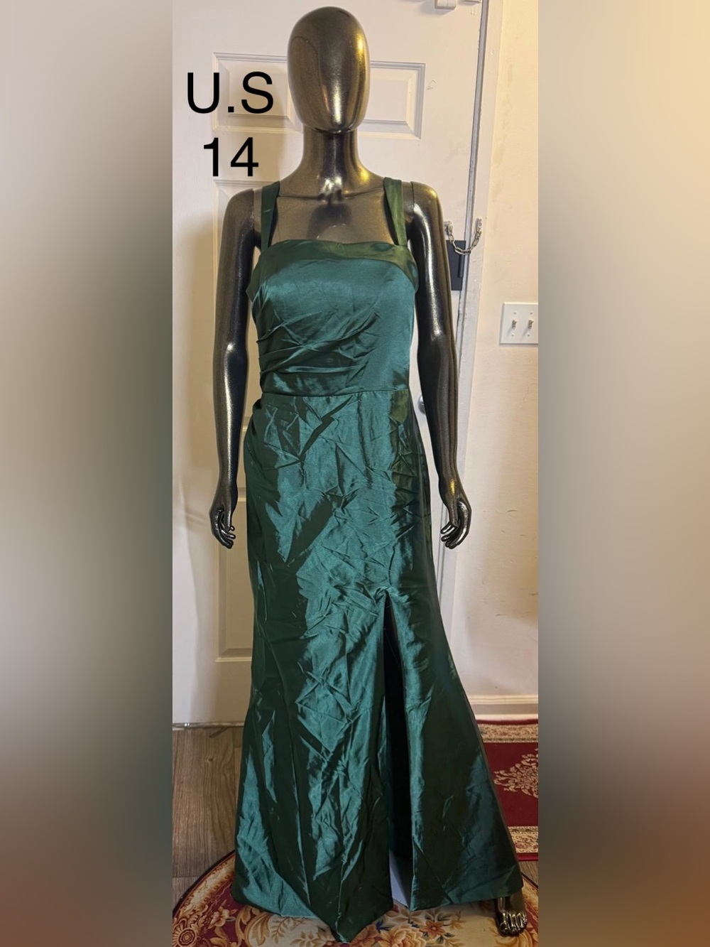Dark Green Evening Gown with Front Slit